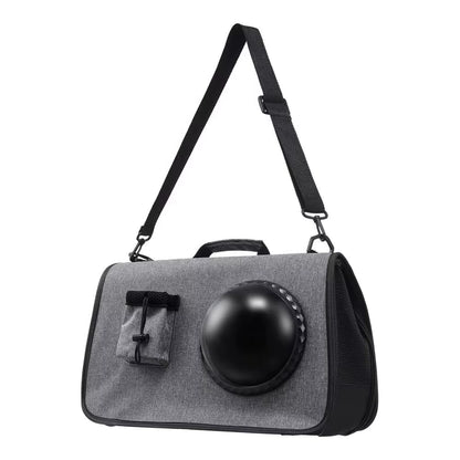 Grey Oxford Travel Pet Carrier Shoulder Bag with Visual Window