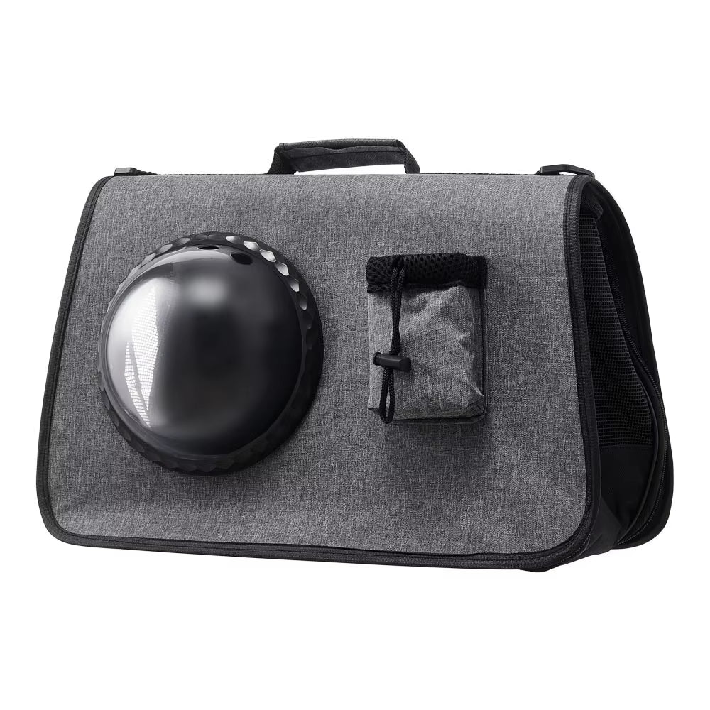 Grey Oxford Travel Pet Carrier Shoulder Bag with Visual Window
